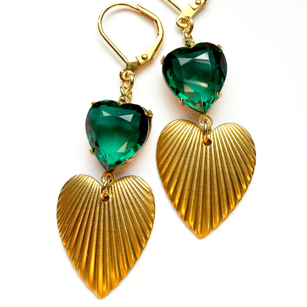 Emerald Gilded Hearts Earrings
