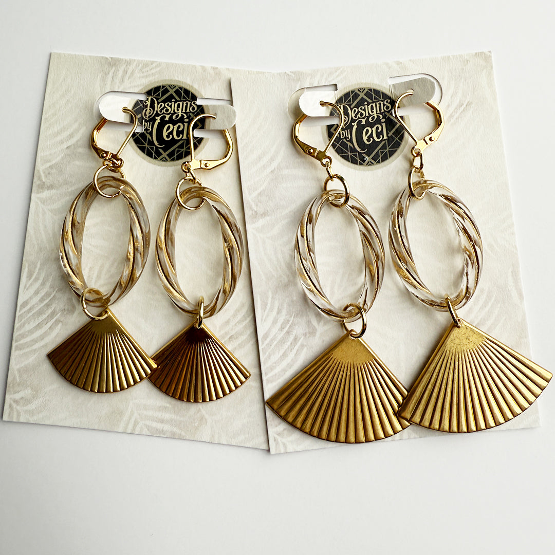Golden Twist Fan Hoop Earrings