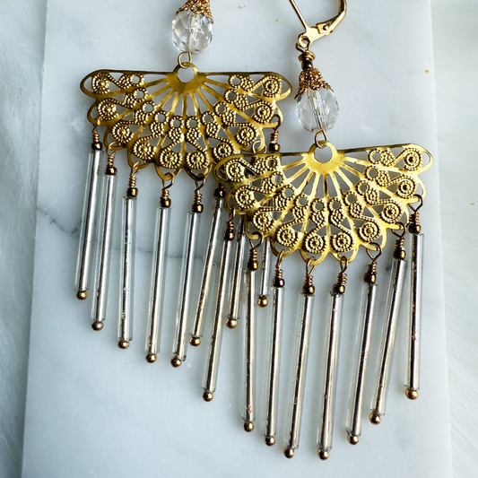 Fan Fringe Earrings Clear