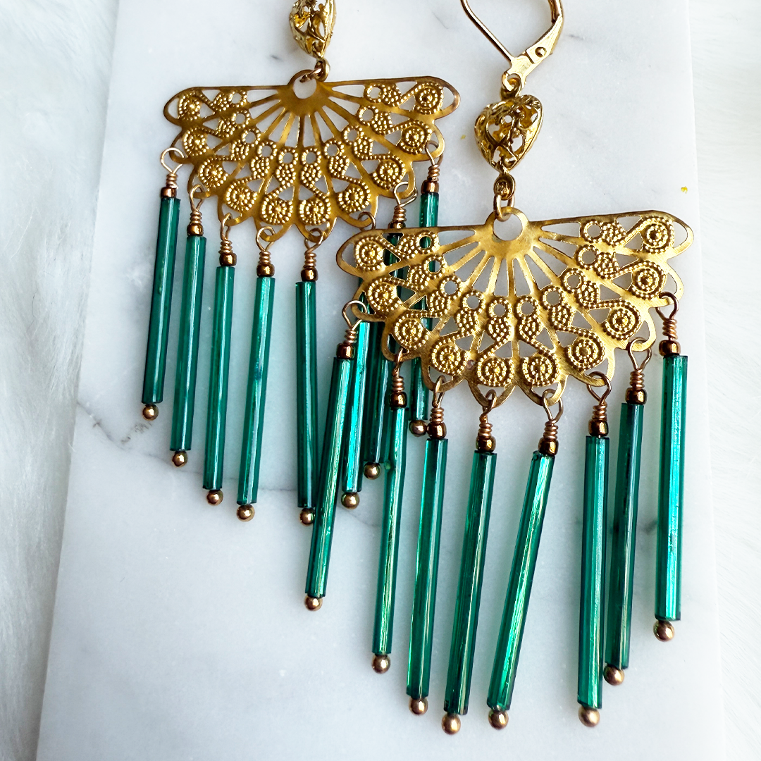 Fan Fringe Earrings Teal