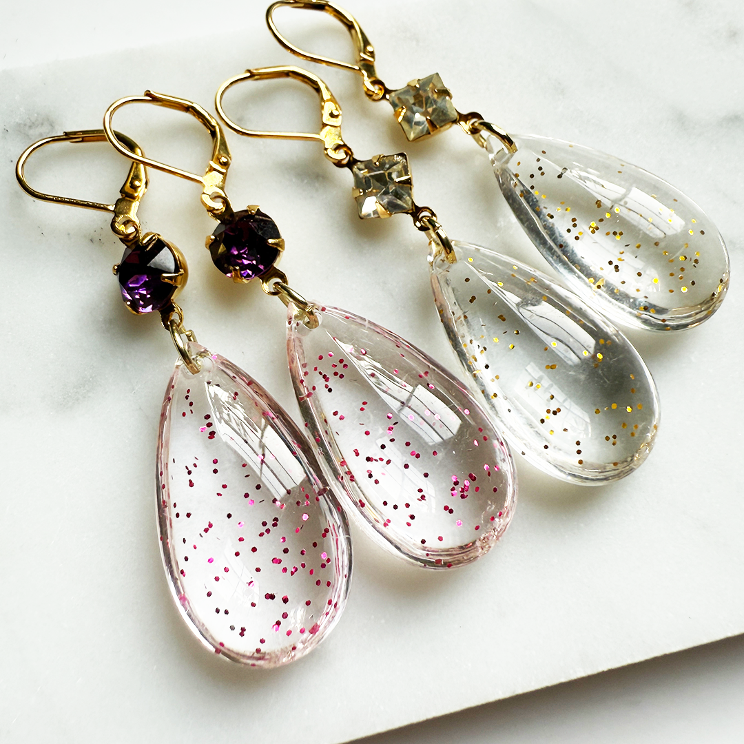 Gold Glitter Teardrop Earrings