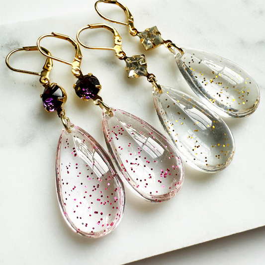 Gold Glitter Teardrop Earrings