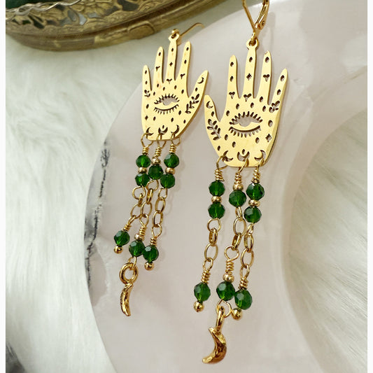 Fortune Earrings Golden Emerald