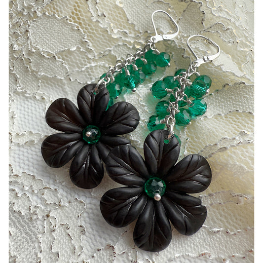 Dark Daisy Emerald Drop Earrings