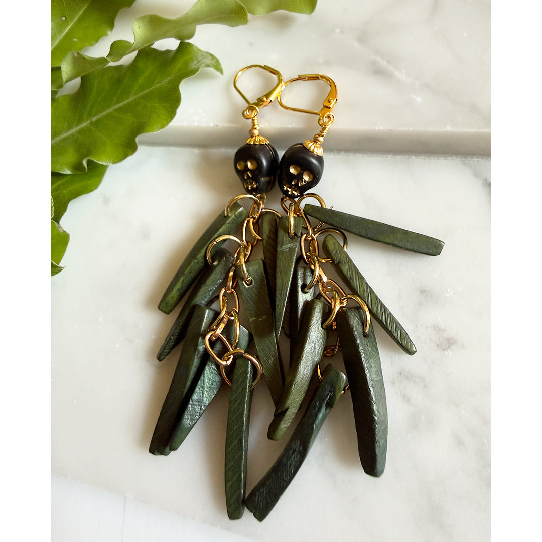 Skull Palm Fringe Earrings