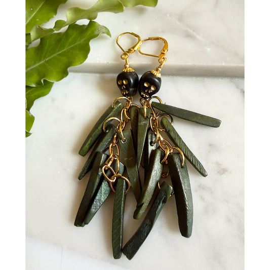 Skull Palm Fringe Earrings