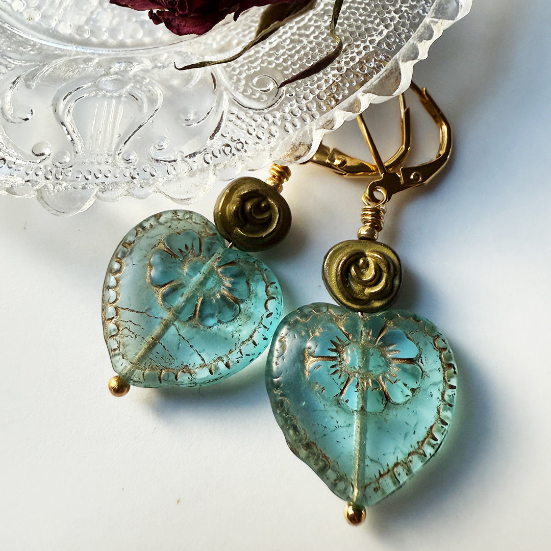Aqua Bloom Heart Earrings