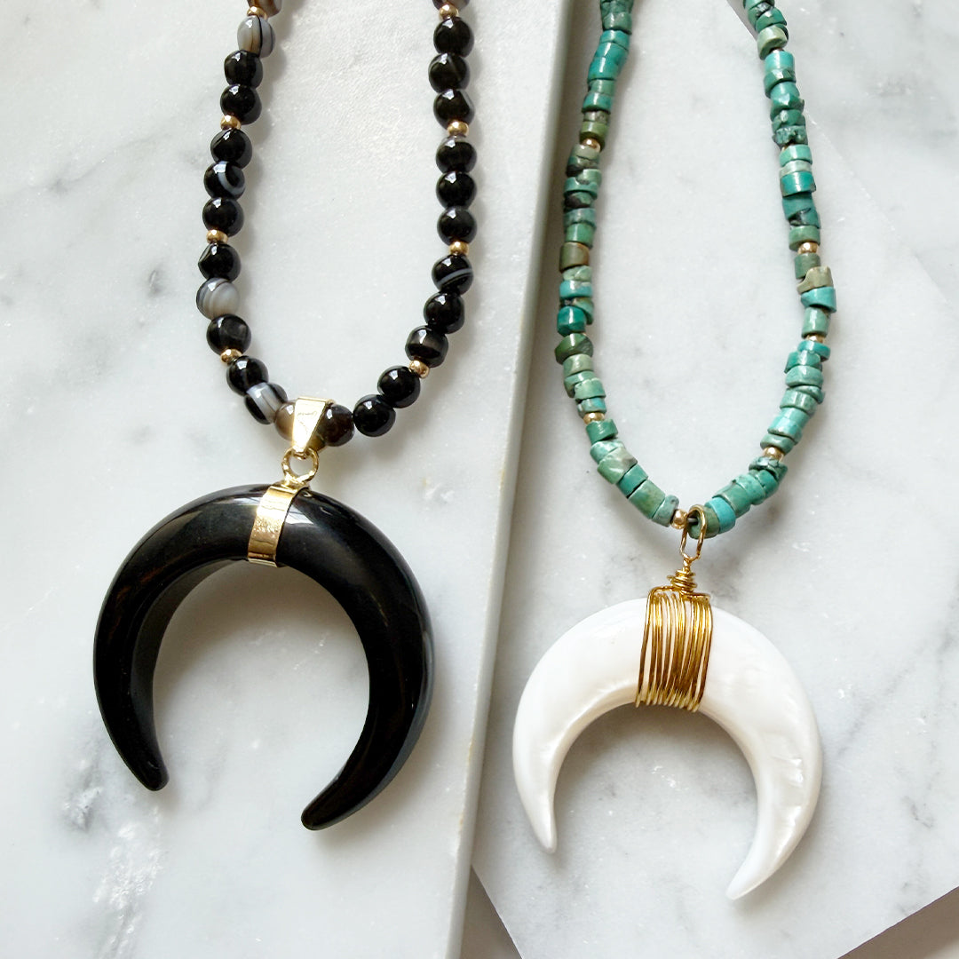 Crescent Horn Beaded Necklace BLACK