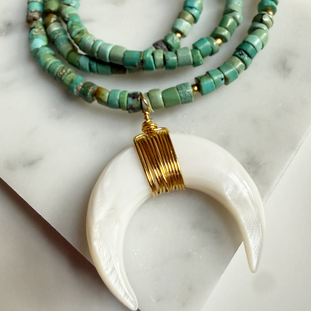 Desert Moon Heishi Crescent Horn Necklace