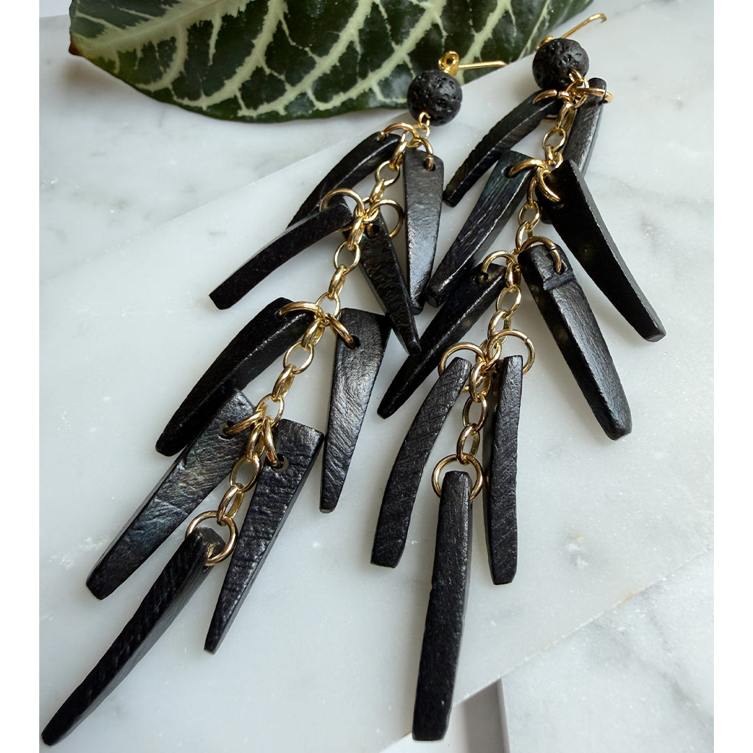 Lava Stone Cascade Earrings (Black)