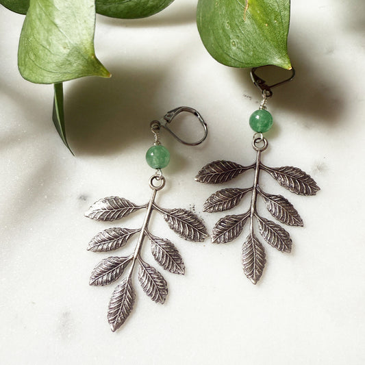 Leaf Stem Earrings Silver