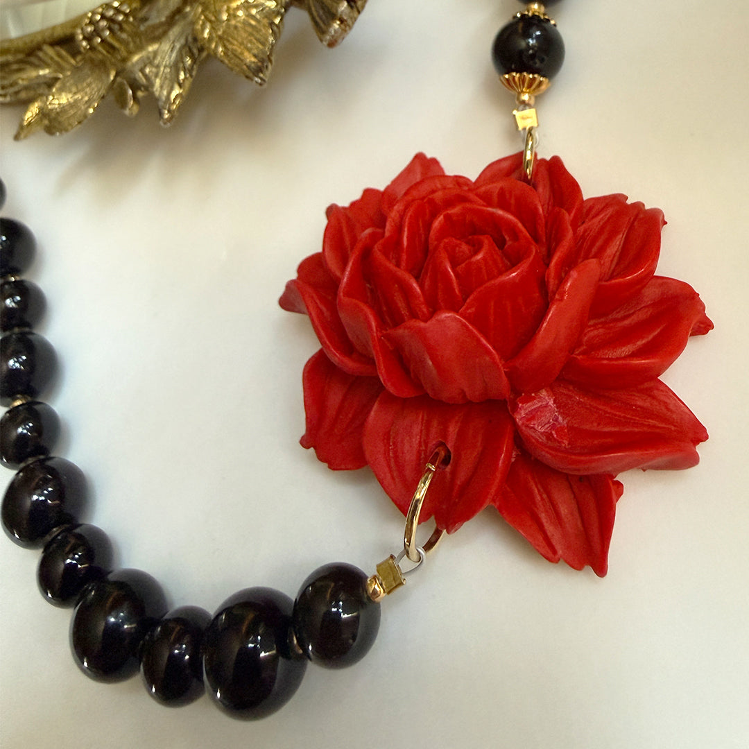 Red Lotus Rose Necklace
