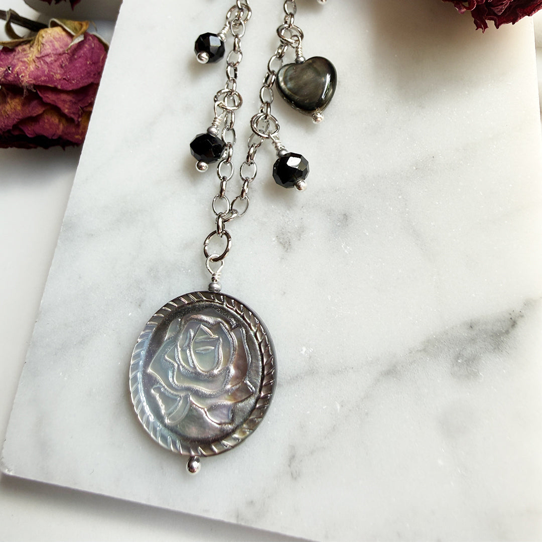 Shell Rose Medallion Charm Necklace