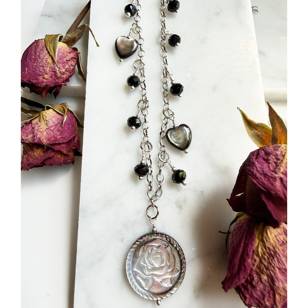 Shell Rose Medallion Charm Necklace