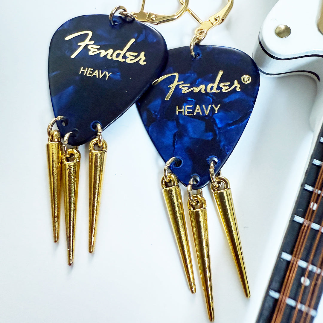 Metal Spike Guitar Pick Earrings BLUE