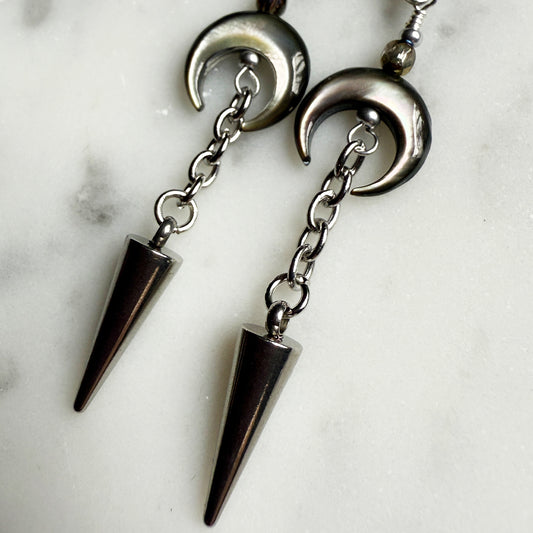 Pendulum Spike Dark Crescent Earrings