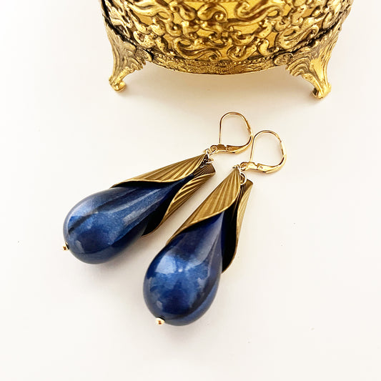 Nadia Vintage Teardrop Earrings BLUE