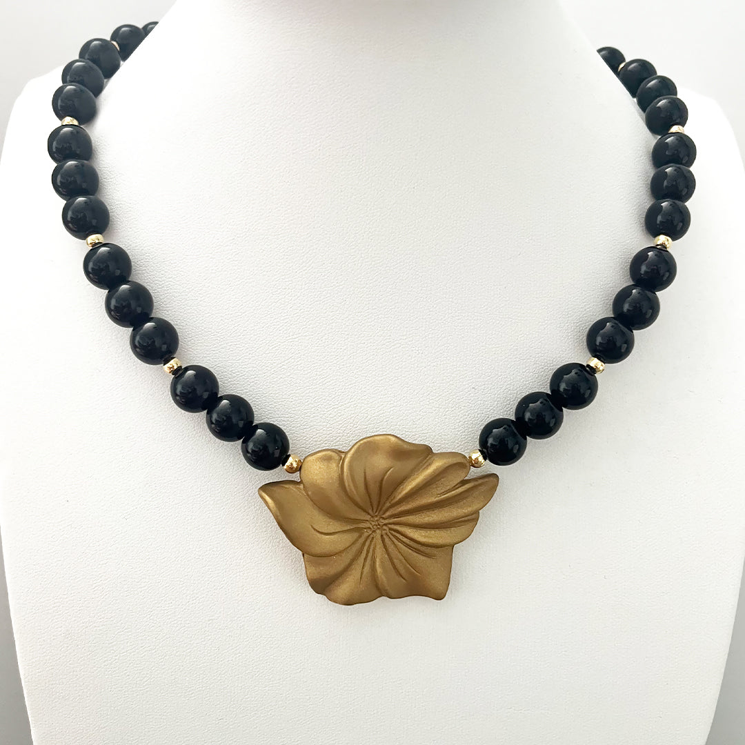 Beaded black and gold Art Deco style necklace