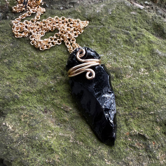 Obsidian Arrowhead Chain Maille Necklace