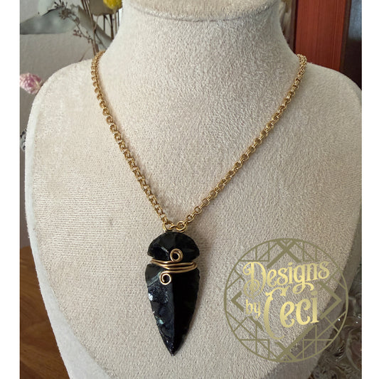 Obsidian Arrowhead Chain Maille Necklace