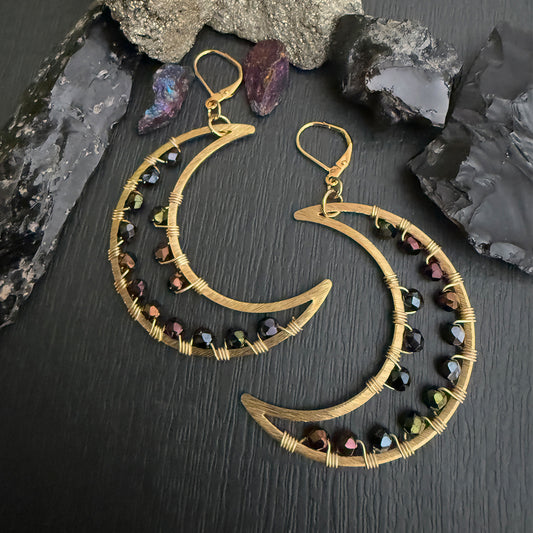 Oil Slick Moon Crescent Moon Statement Earrings
