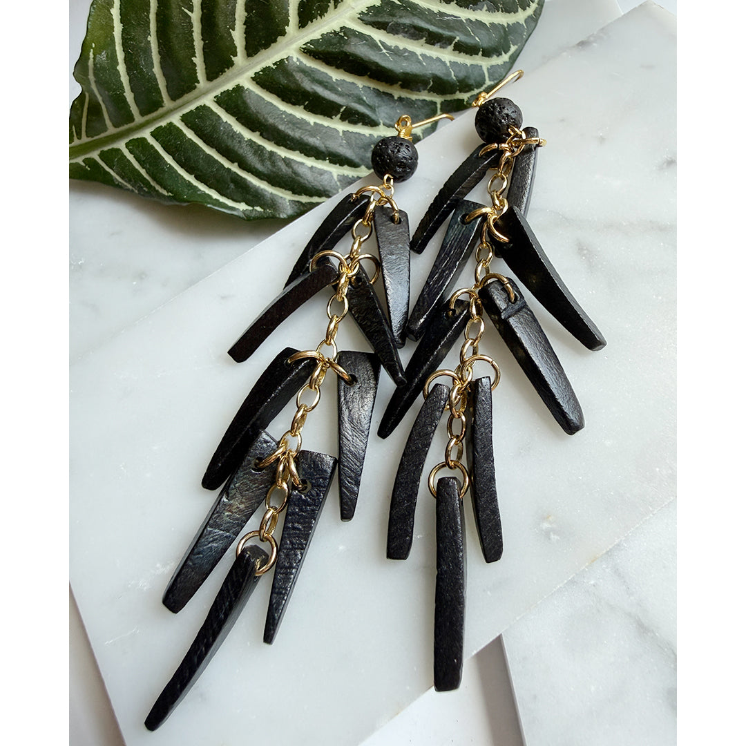 Lava Stone Cascade Earrings (Black)