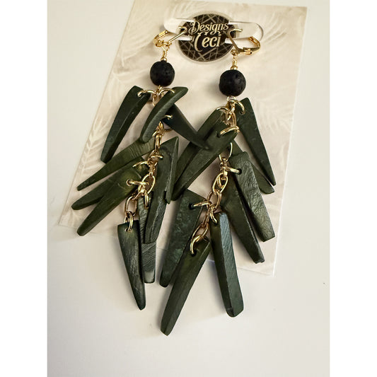 Lava Stone Cascade Earrings Green