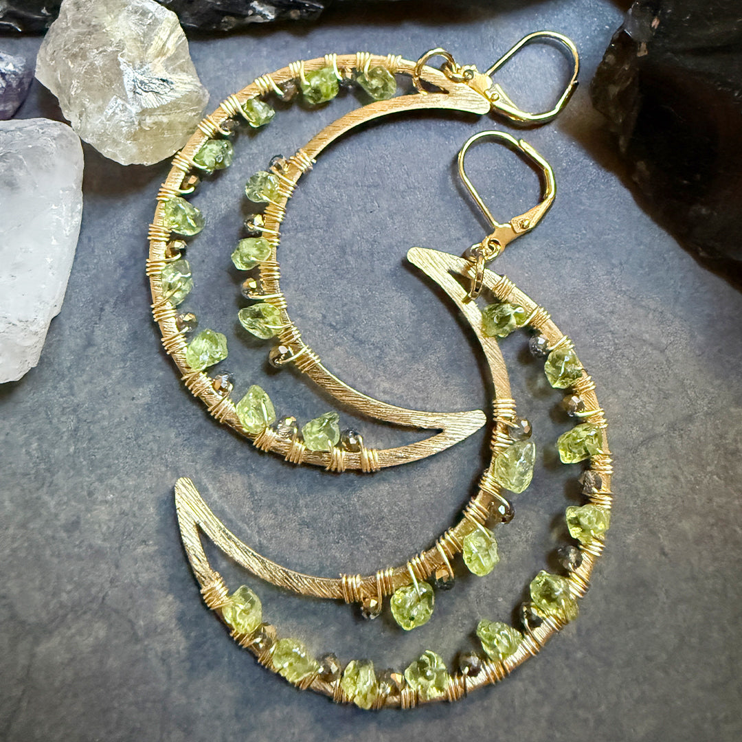 Geode Crescent Moon Earrings Peridot