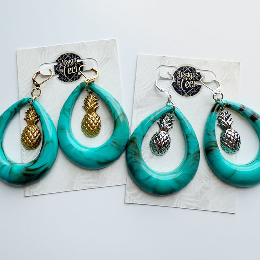 Jetset Pineapple Turquoise Hoops