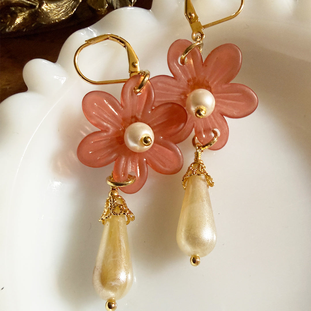 Cherry Blossom Drop Earrings RED