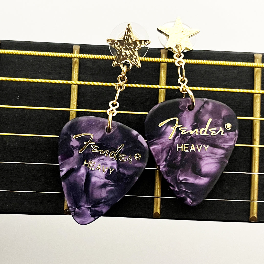 Star Studded Guitar Pick Earrings Purple
