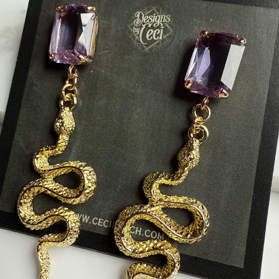 Snake Gem Drop Earrings