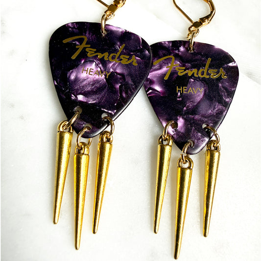 Metal Spike Guitar Pick Earrings PURPLE