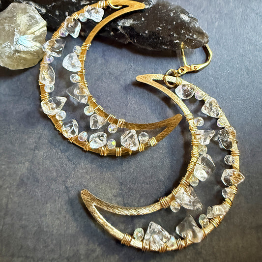 Geode Crescent Moon Earrings Quartz