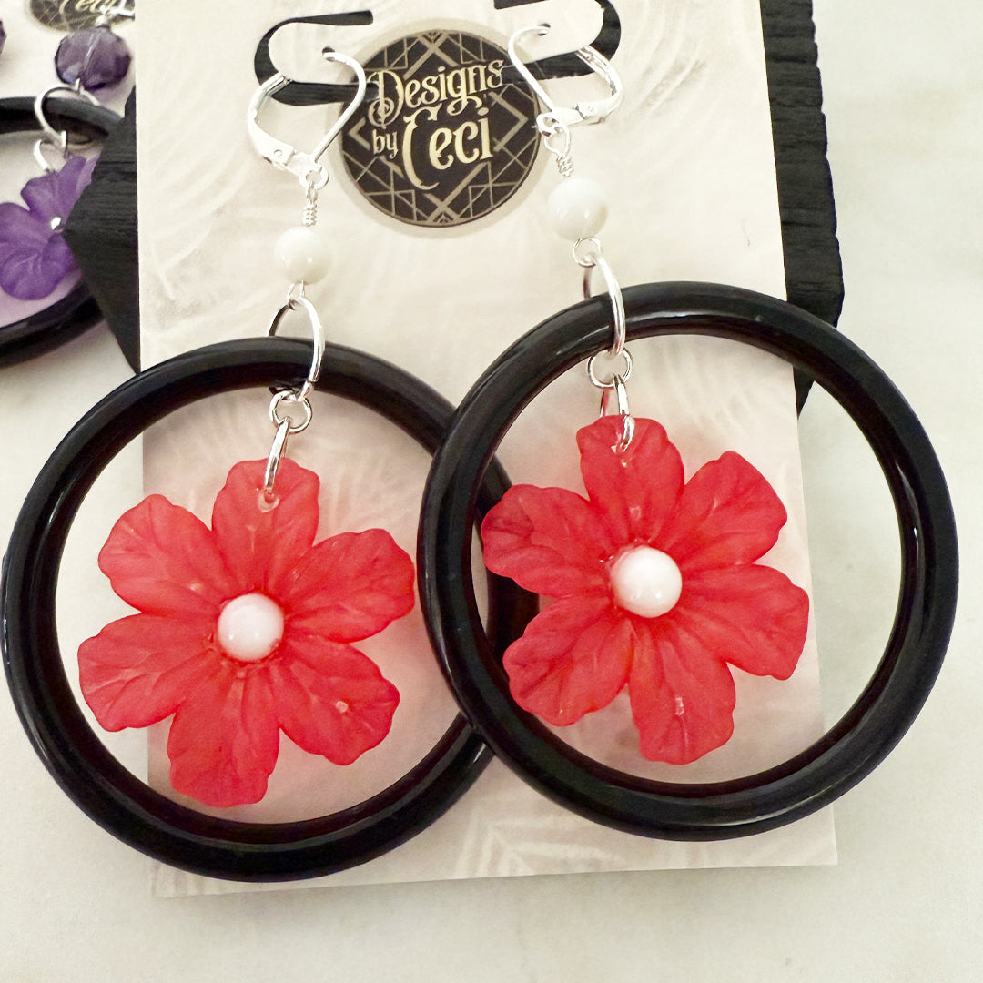 Mod Daisy Hoops (Red)
