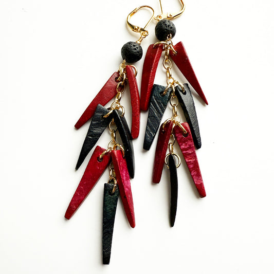 Lava Stone Cascade Earrings (red+black)