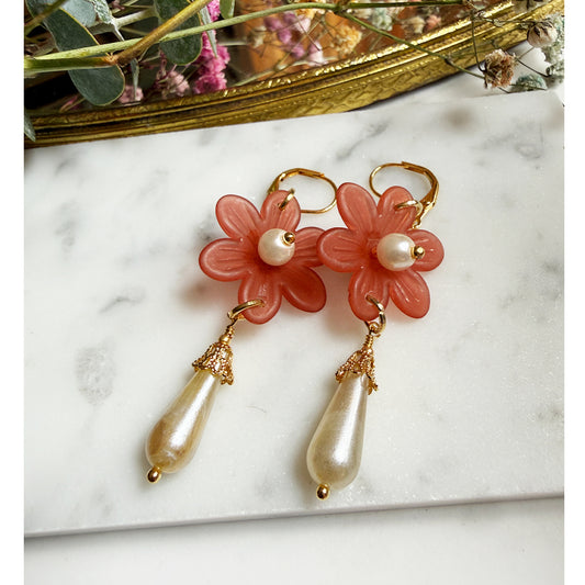 Cherry Blossom Drop Earrings RED
