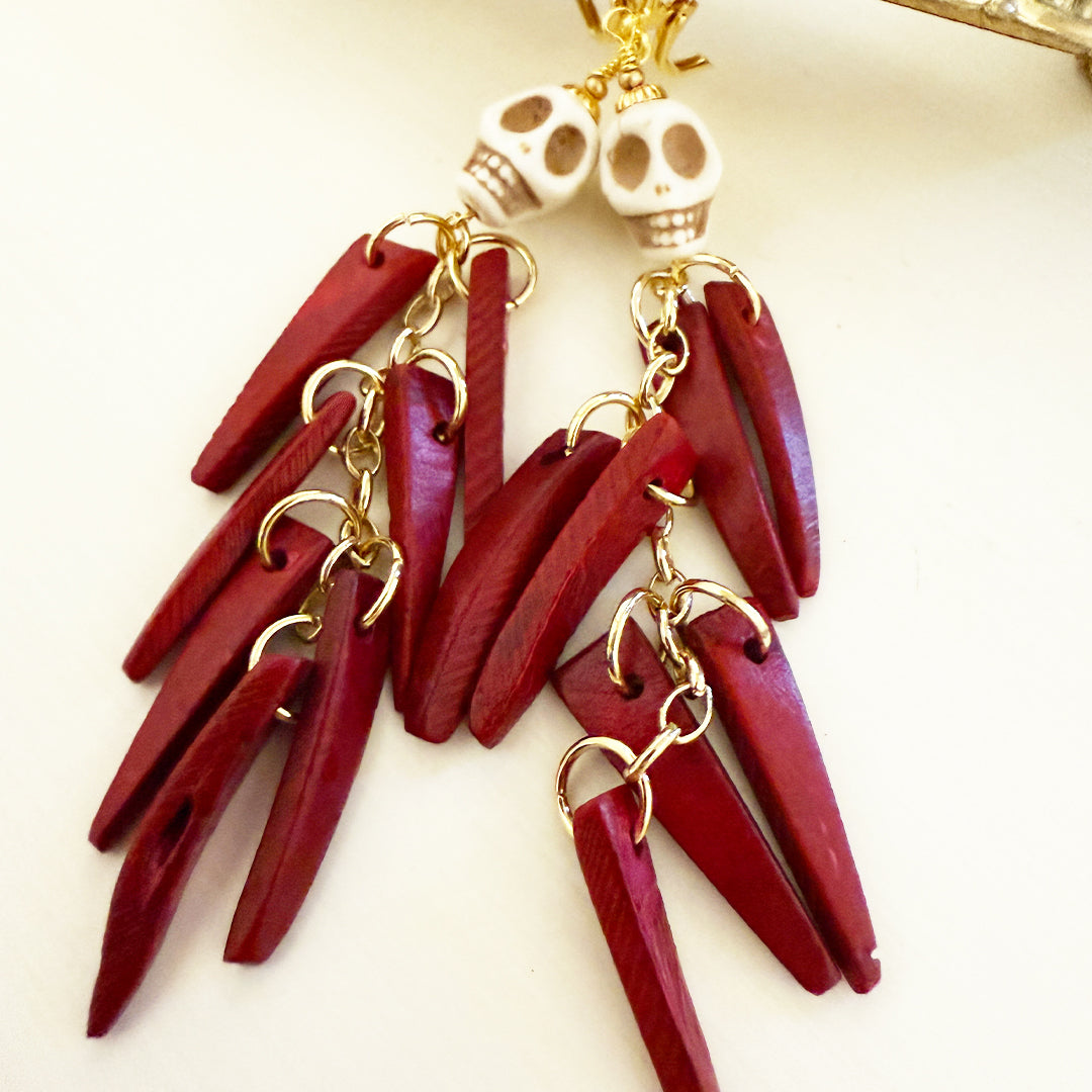 Skull Cascade Earrings (Red)