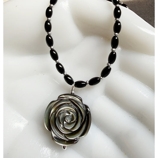 Gothic Shell Rose Beaded Necklace