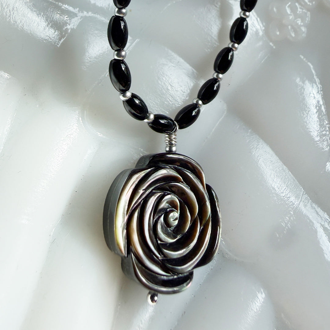 Gothic Shell Rose Beaded Necklace