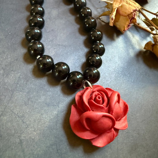 Red Rose Beaded Necklace