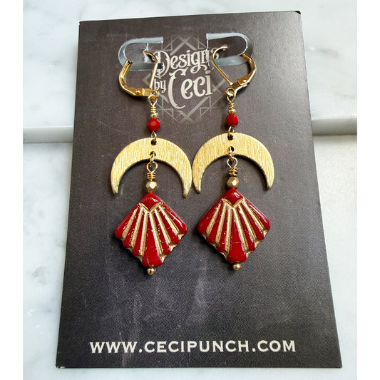 Crescent Shell Drop Earrings – Ruby Red