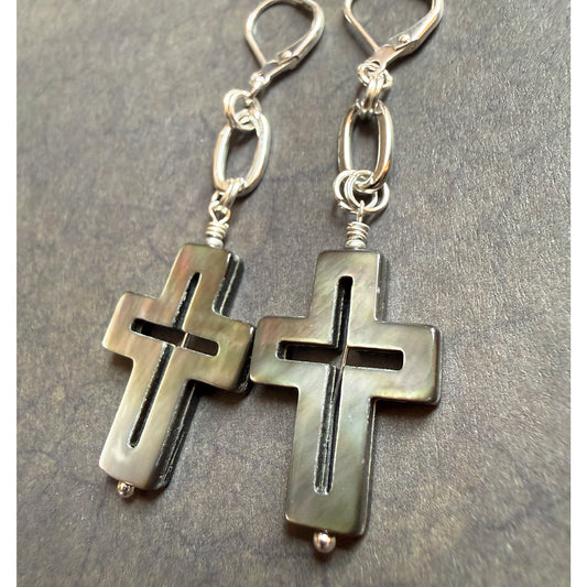 Gothic Shell Cross Earrings