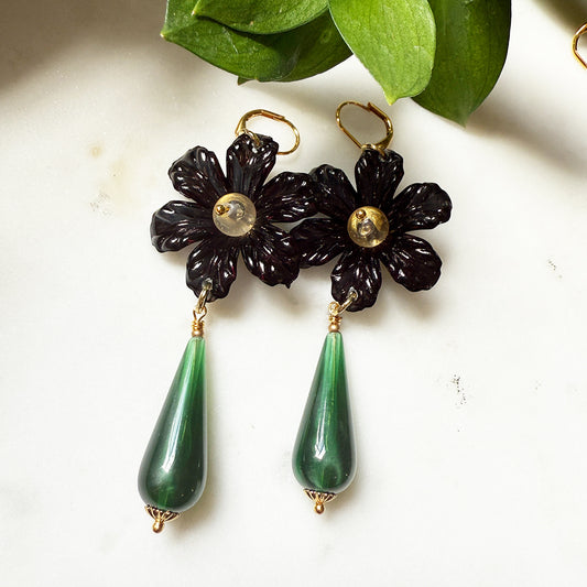 Dark Daisy Dew Statement Earrings