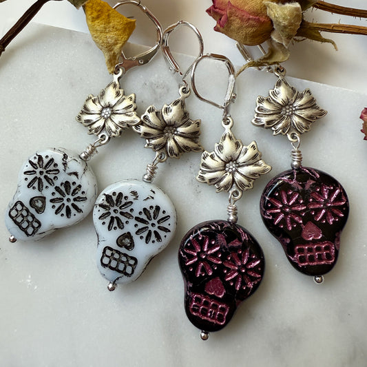 Day of The Dead Sugar Skull Earrings SILVER