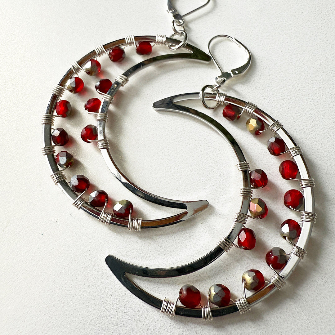 Fire Crescent Wire Wrap Moons