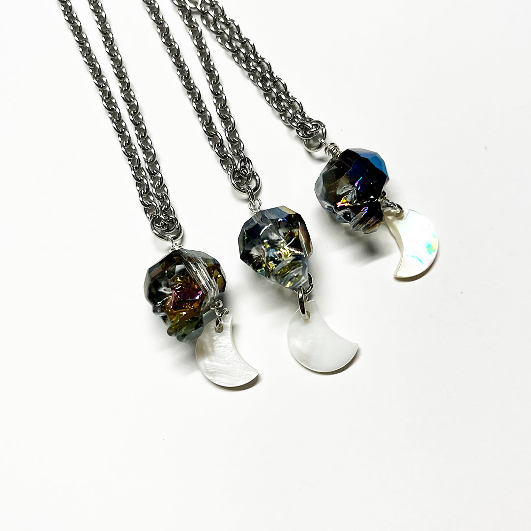 Magic Crystal Skull and Moon Necklace