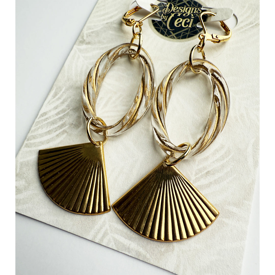 Golden Twist Fan Hoop Earrings