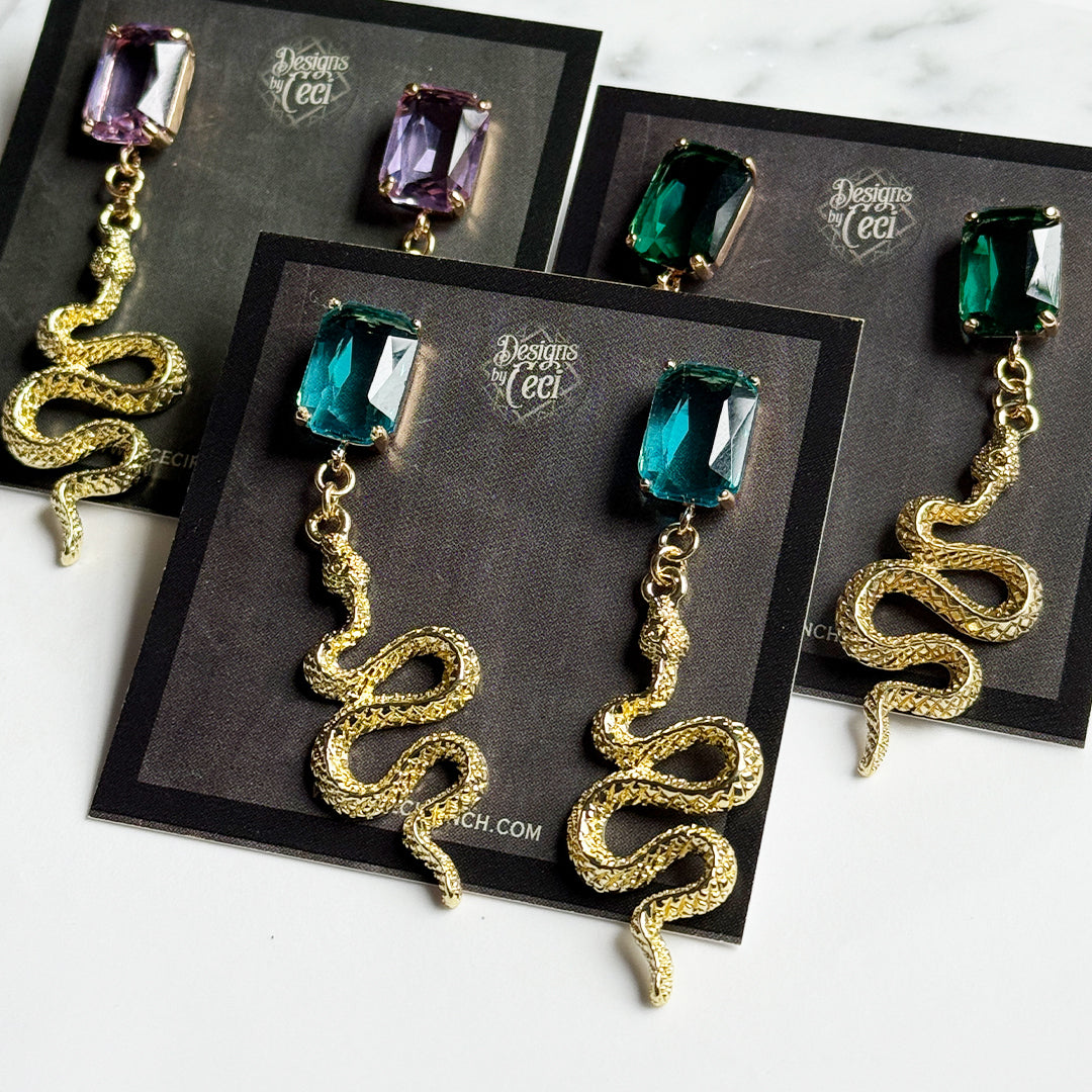 Snake Gem Drop Earrings