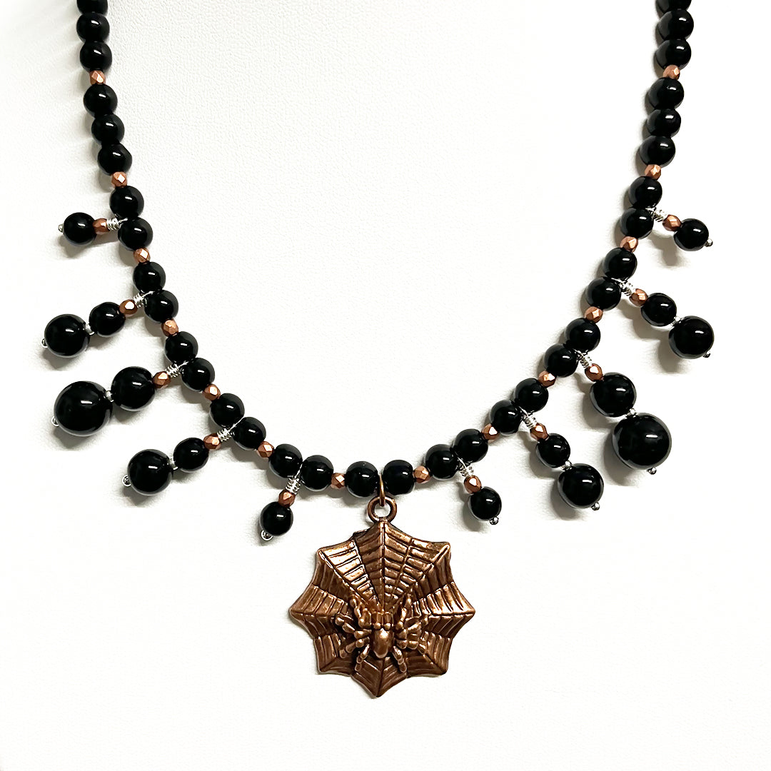 Black Pearl Spider Bib Necklace